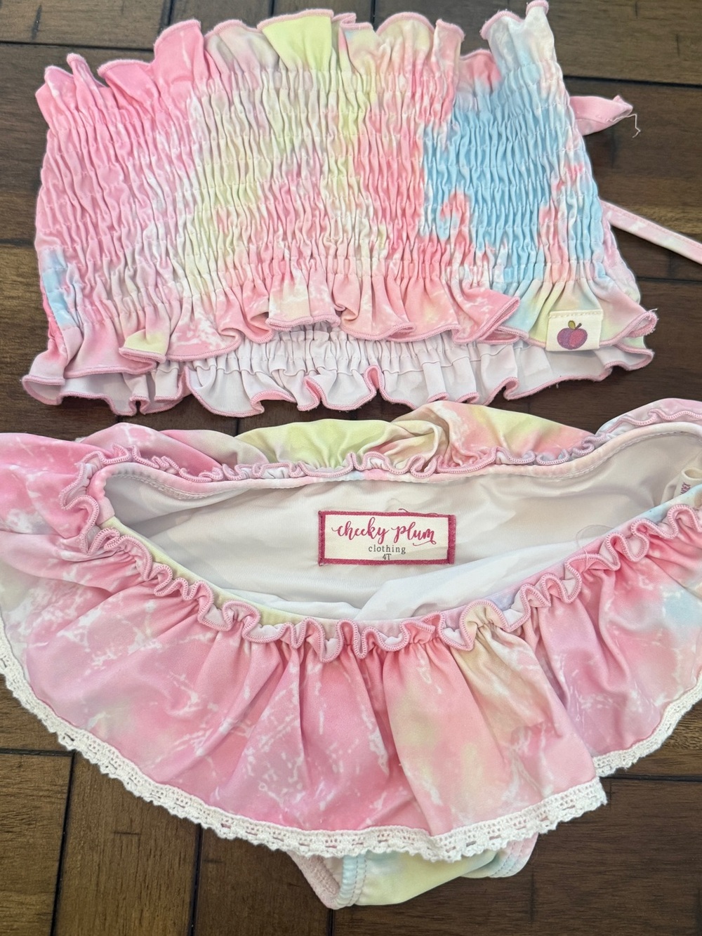 Cheeky plum Pastel Pink Tie-Dye Ruffle Bikini Set